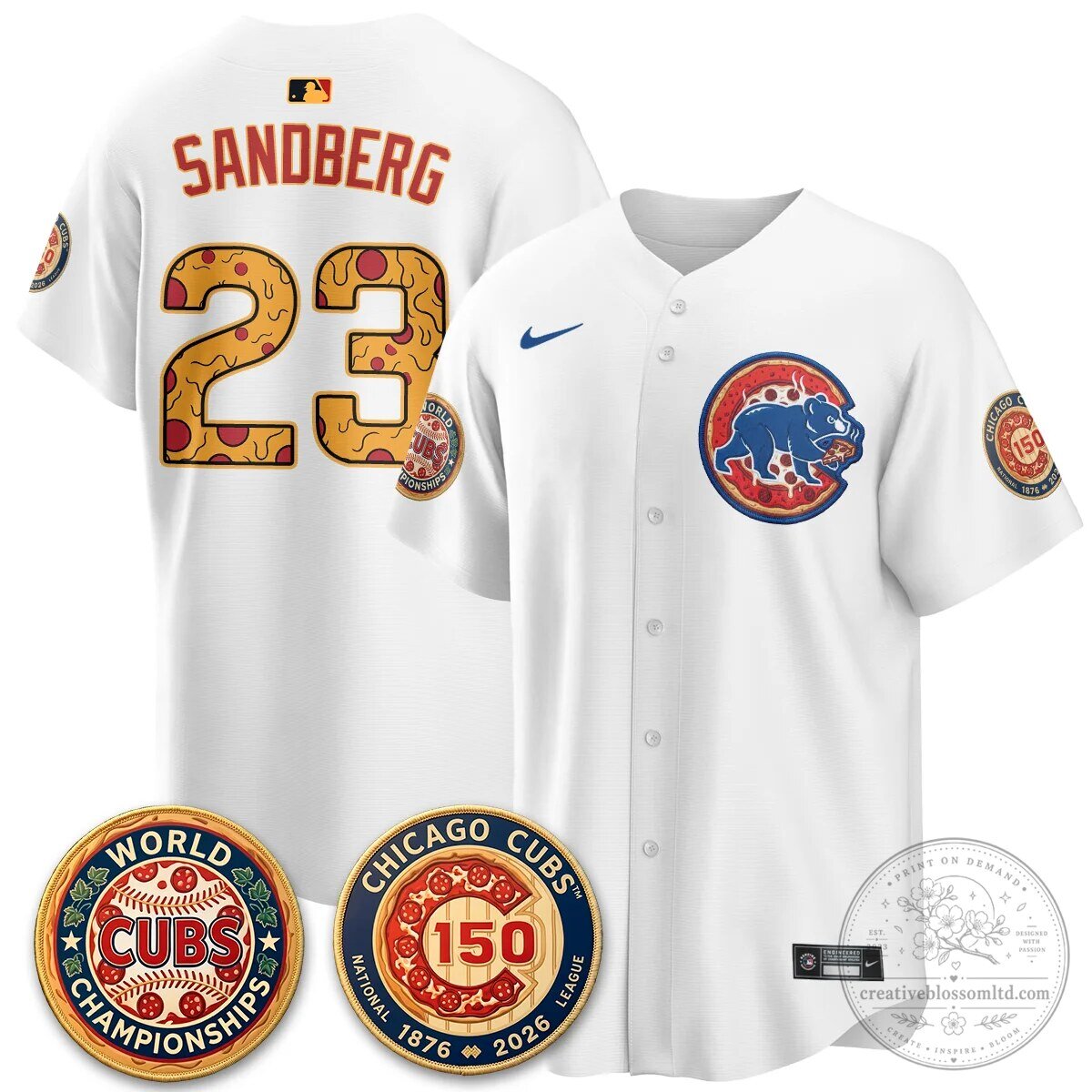Chicago Cubs Deep Dish Pizza Baseball Jersey with Bregman 3 and 150th Anniversary 67 Chicago Cubs Deep Dish Pizza Baseball Jersey with Bregman 3 and 150th Anniversary