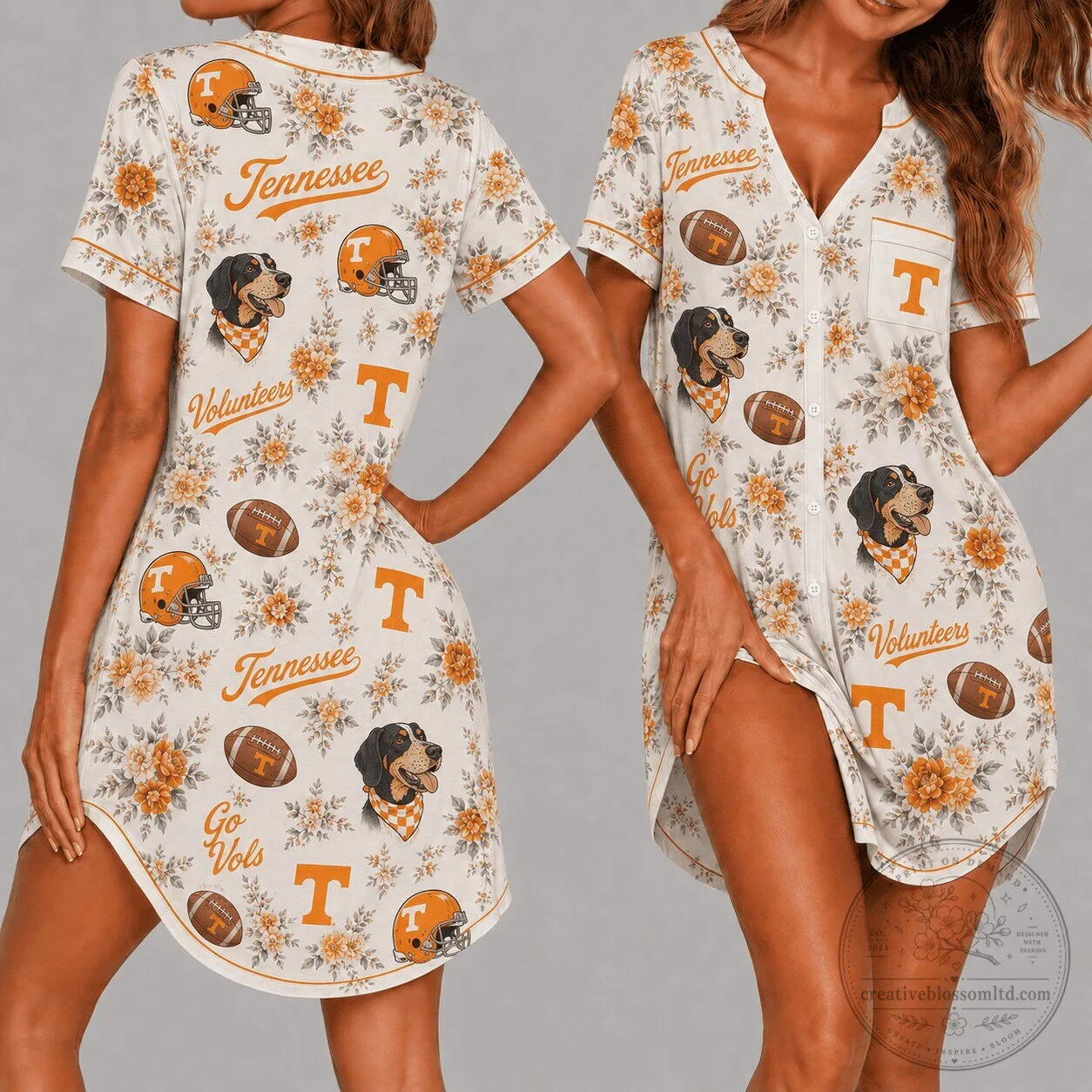 Tennessee Volunteers Floral Print Nightshirt Pajama Dress